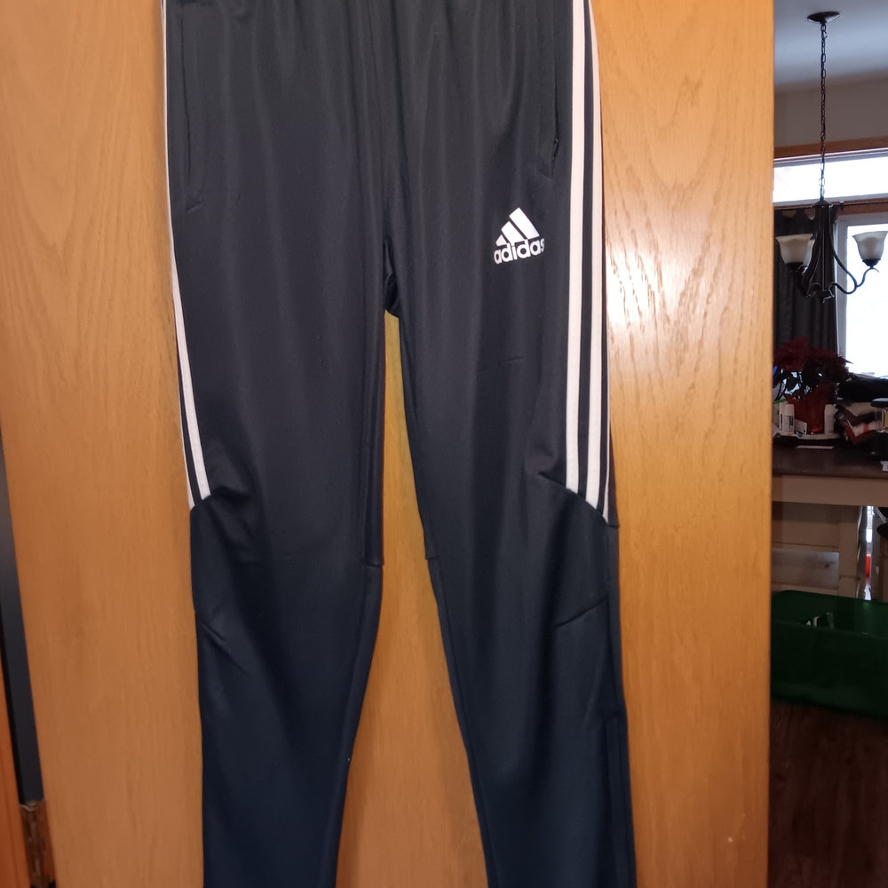 Boys Size 13/14, Adidas Kids Black Joggers with White Stripes